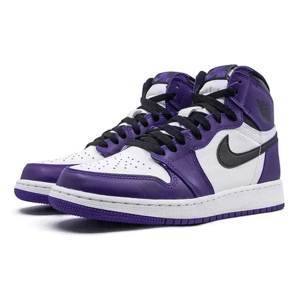 Nike Air Jordan 1 Retro High OG Sneakers Court Purple Leather Unisex Kids 5Y